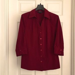 Style & Co. Button Down Shirt Petite Medium Burgundy 3/4  Sleeves